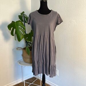 Time and Tru Gray Flutter Sleeve Midi Dress